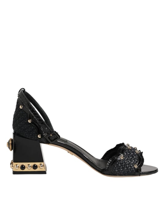 Dolce & Gabbana Schwarze Nieten-Ankle-Strap-Sandalen Schuhe - Image 1