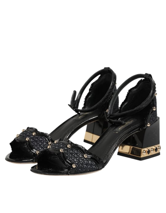 Dolce & Gabbana Schwarze Nieten-Ankle-Strap-Sandalen Schuhe - Image 5