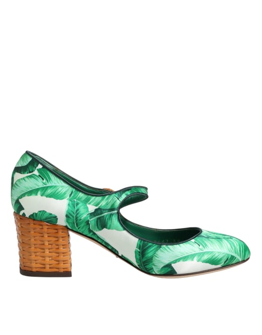 Dolce & Gabbana Grüne Seiden MARY JANES Blatt Sandalen Schuhe - Image 1