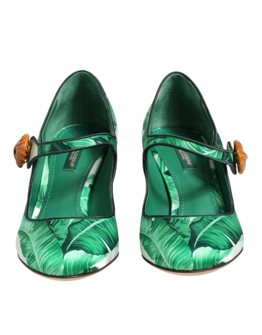 Dolce & Gabbana Grüne Seiden MARY JANES Blatt Sandalen Schuhe - Image 3