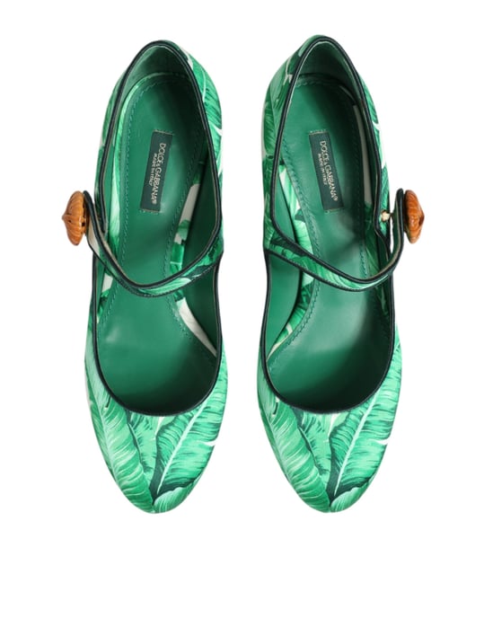 Dolce & Gabbana Grüne Seiden MARY JANES Blatt Sandalen Schuhe - Image 4