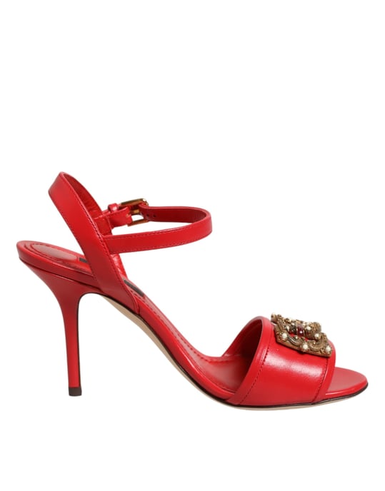 Dolce & Gabbana Rote Leder DG AMORE Absatzsandalen Schuhe - Image 2