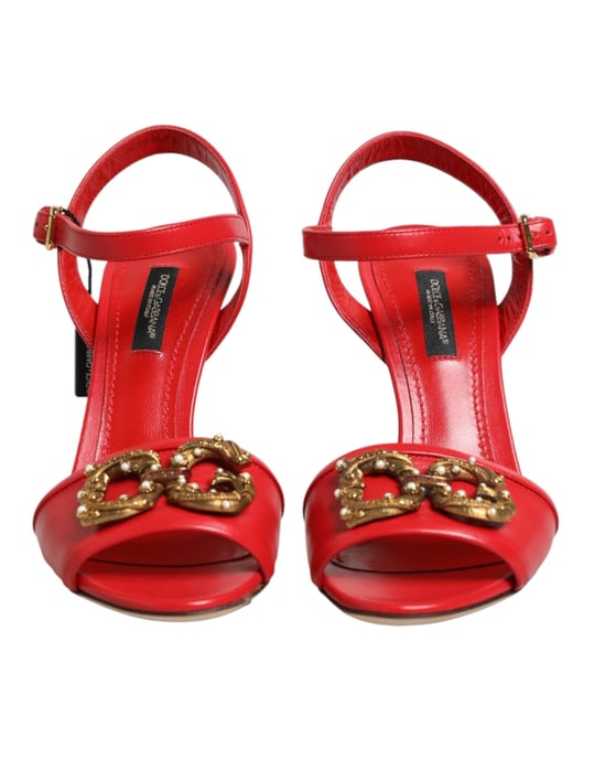 Dolce & Gabbana Rote Leder DG AMORE Absatzsandalen Schuhe - Image 3
