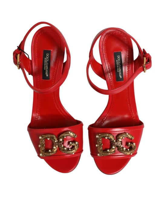 Dolce & Gabbana Rote Leder DG AMORE Absatzsandalen Schuhe - Image 4