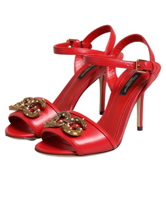 Dolce & Gabbana Rote Leder DG AMORE Absatzsandalen Schuhe - Image 5