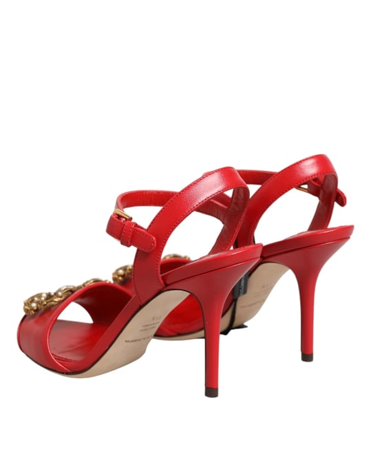 Dolce & Gabbana Rote Leder DG AMORE Absatzsandalen Schuhe - Image 6