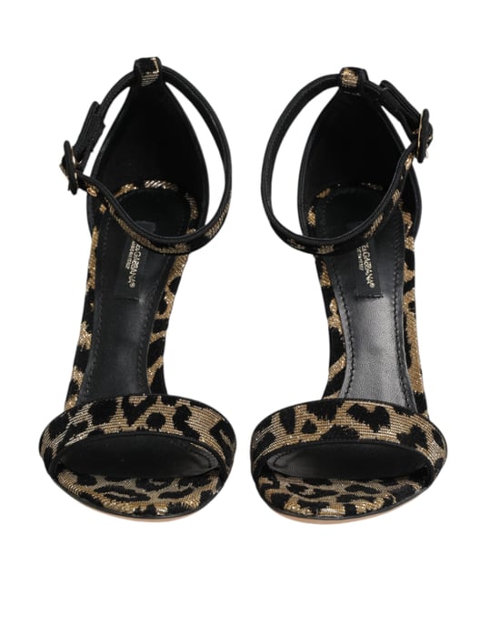 Dolce & Gabbana Gold Leopard Ankle Strap Absatzsandalen Schuhe - Image 3