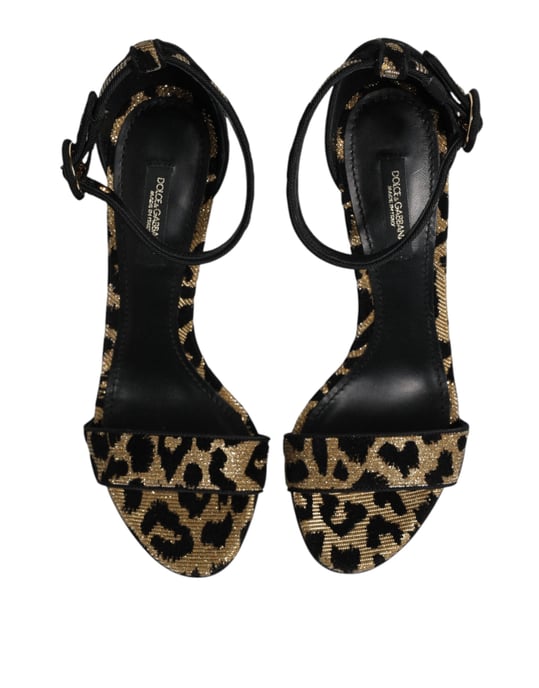 Dolce & Gabbana Gold Leopard Ankle Strap Absatzsandalen Schuhe - Image 4