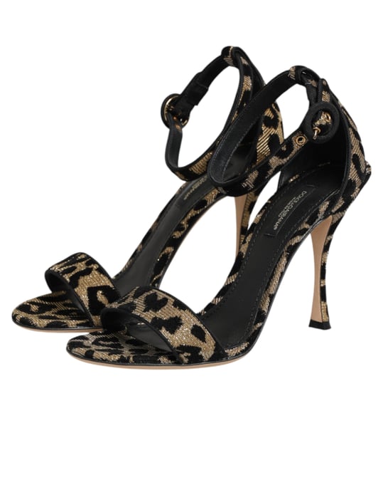 Dolce & Gabbana Gold Leopard Ankle Strap Absatzsandalen Schuhe - Image 5
