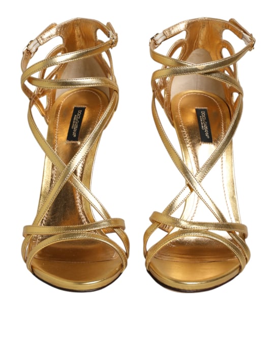 Dolce & Gabbana Gold Leder Keira Absatzsandalen Schuhe - Image 3