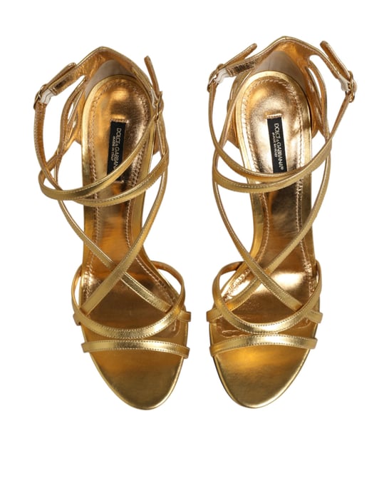 Dolce & Gabbana Gold Leder Keira Absatzsandalen Schuhe - Image 4