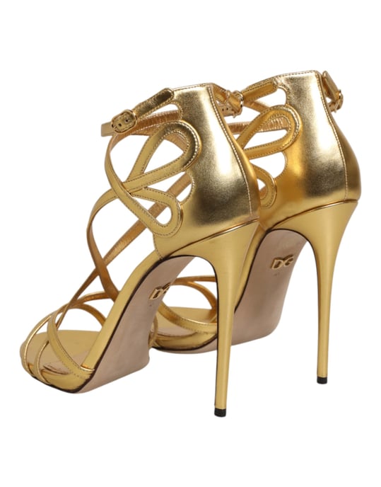 Dolce & Gabbana Gold Leder Keira Absatzsandalen Schuhe - Image 6