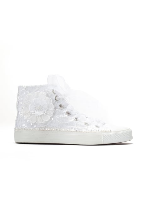 Mariselle Perlen Spitzen Braut High-Top Sneaker - Image 2