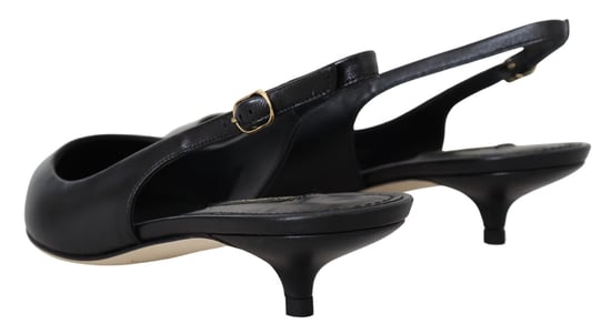 Dolce & Gabbana Schwarze Leder Slingback High Heels Pumps Schuhe - Image 3