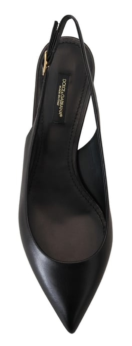 Dolce & Gabbana Schwarze Leder Slingback High Heels Pumps Schuhe - Image 6