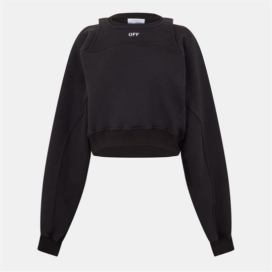 Damen Off White Gekürzter Relaxed Fit Rundhals-Sweatshirt in Schwarz/Weiß - Image 1