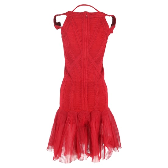 Herve Leger Strickkleid aus Tüll mit Bandagen-Midi-Absatz in roter Viskose - Image 3
