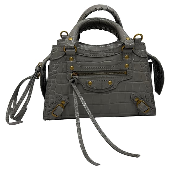 Balenciaga Mini Neo Classic City Croc-prägte Handtasche aus grauem Leder - Image 1