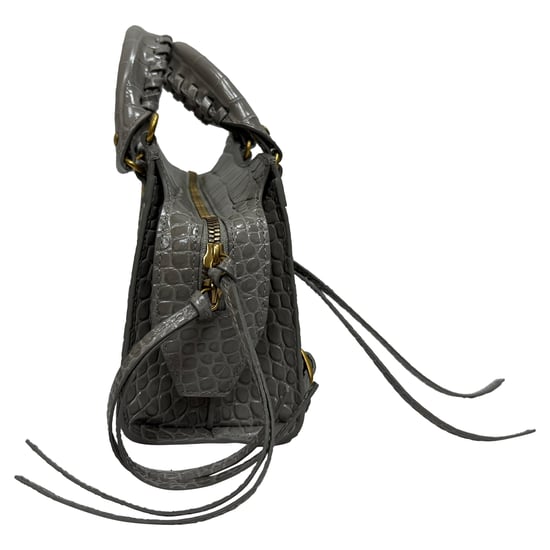 Balenciaga Mini Neo Classic City Croc-prägte Handtasche aus grauem Leder - Image 3