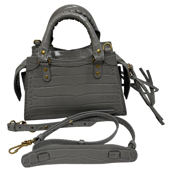 Balenciaga Mini Neo Classic City Croc-prägte Handtasche aus grauem Leder - Image 5