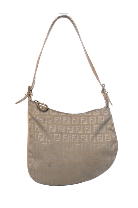 Fendi, Zucchini FF Oyster Schultertasche in Beige - Image 2