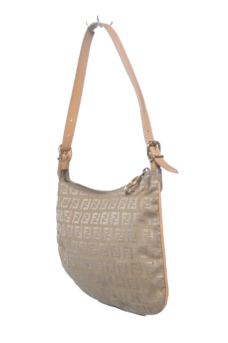 Fendi, Zucchini FF Oyster Schultertasche in Beige - Image 3