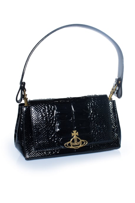 Vivienne Westwood, schwarze Tasche mit Krokodilprägung in Haselnussbraun - Image 2