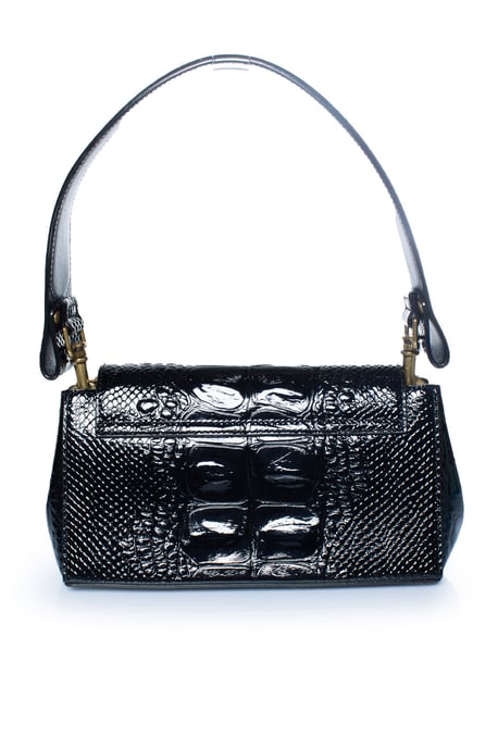 Vivienne Westwood, schwarze Tasche mit Krokodilprägung in Haselnussbraun - Image 3