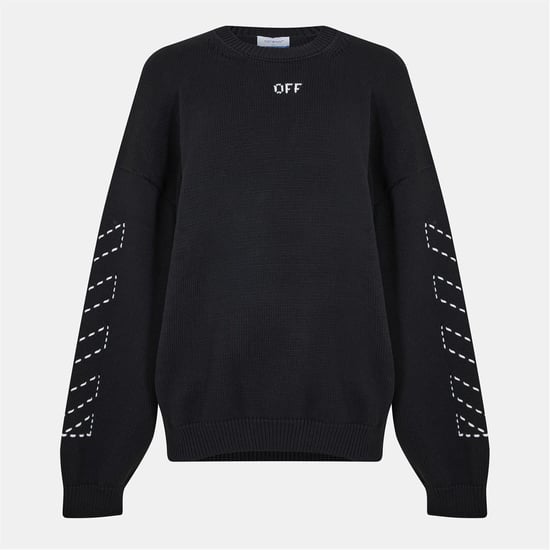 Herren Off-White Bestickter Regular Fit Rundhals-Pullover in Schwarz/Creme - Image 1