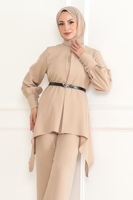 Gürtel Detailed Anzug Beige - Image 5