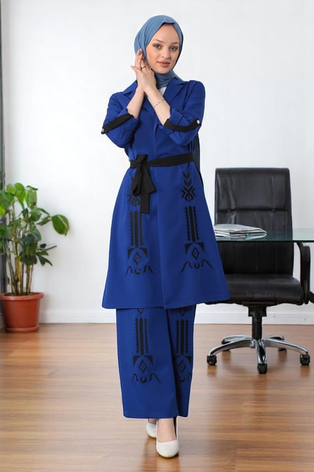 Bestickt Detailed Anzug Indigo - Image 2