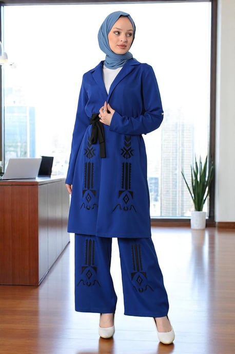 Bestickt Detailed Anzug Indigo - Image 3