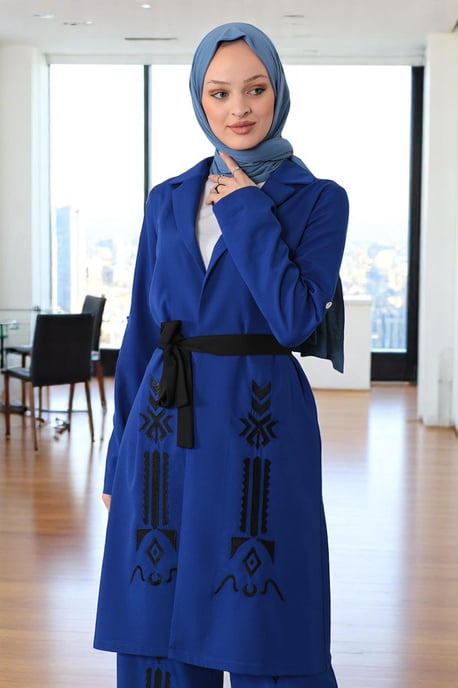 Bestickt Detailed Anzug Indigo - Image 5
