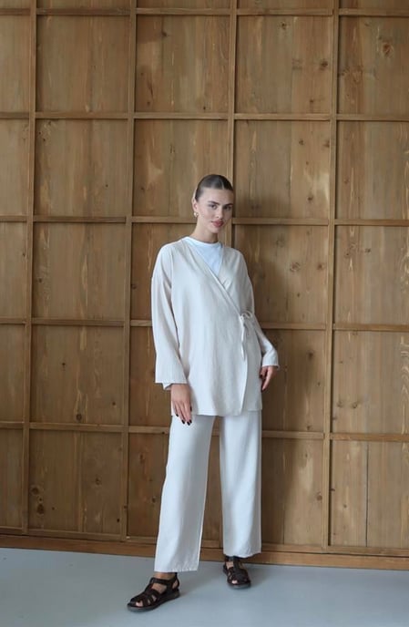 Knitterlook Textured Kimono Anzug Nerz - Image 2