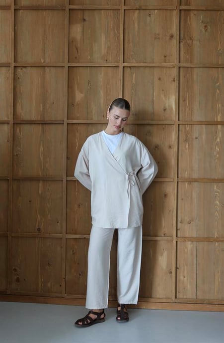 Knitterlook Textured Kimono Anzug Nerz - Image 3