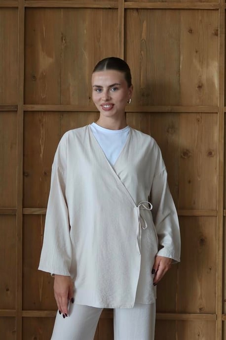 Knitterlook Textured Kimono Anzug Nerz - Image 4