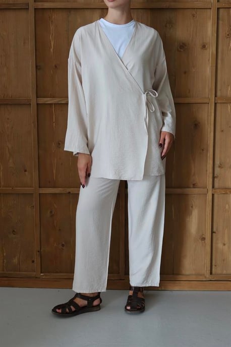 Knitterlook Textured Kimono Anzug Nerz - Image 5