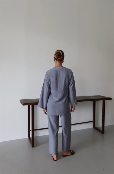 Knitterlook Textured Kimono Anzug Grau - Image 3