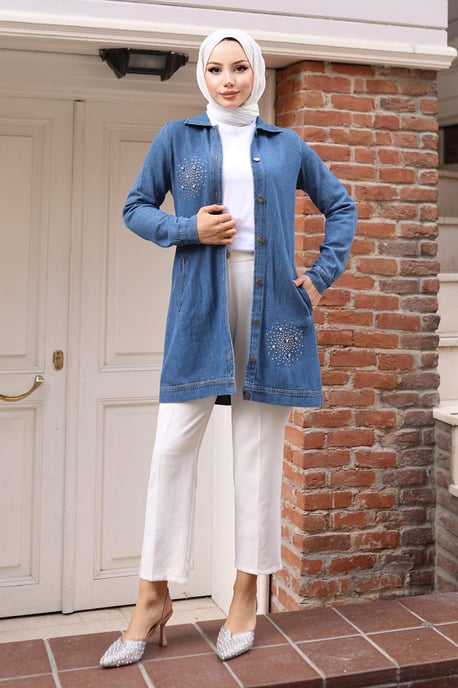 Stein Detailed Denim Hemd Hellblau-Denim - Image 2