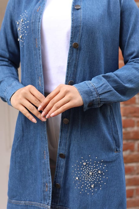 Stein Detailed Denim Hemd Hellblau-Denim - Image 4