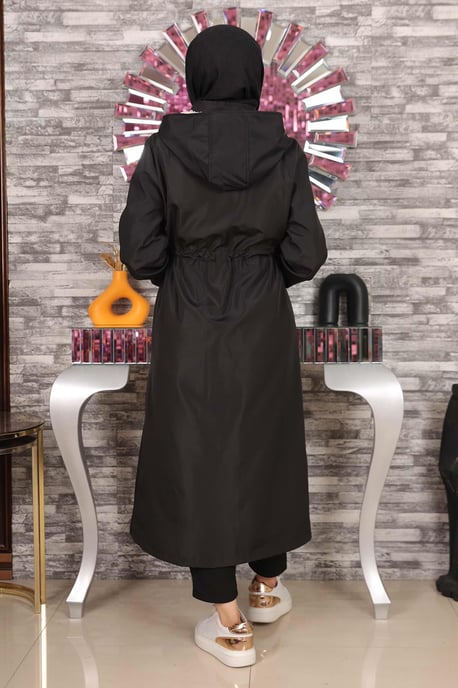 Kapuze Jacke With Text Detail Schwarz - Image 4