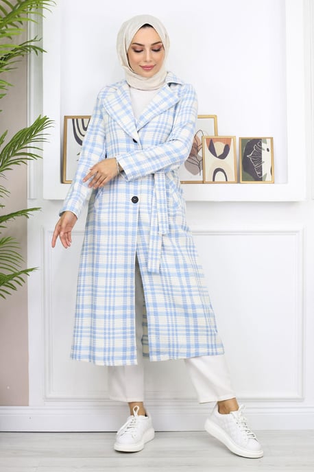 Kariert Chanel Kaschmir Mantel Blau - Image 3