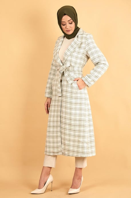 Breiter Kragen Chanel Fabric Kaschmir Mantel Khaki - Image 2