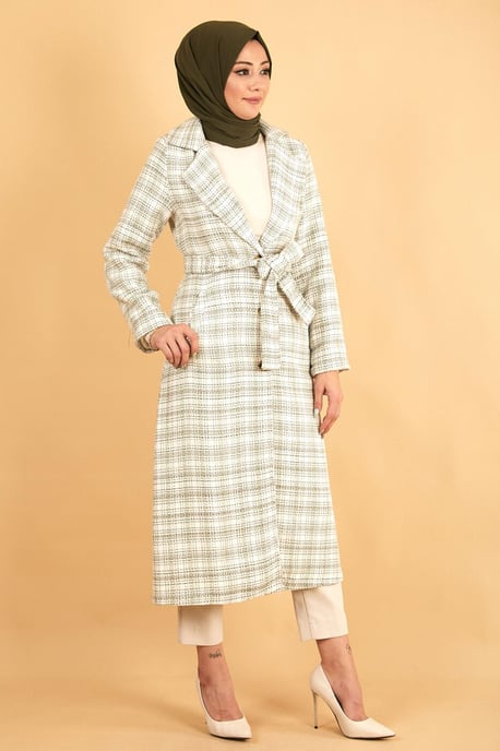 Breiter Kragen Chanel Fabric Kaschmir Mantel Khaki - Image 3
