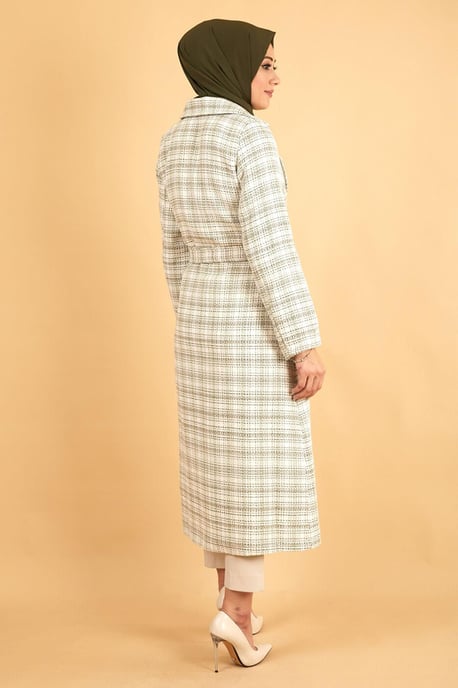 Breiter Kragen Chanel Fabric Kaschmir Mantel Khaki - Image 4