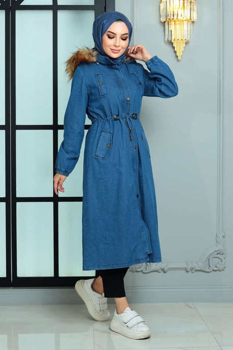 Kapuze Denim Jacke Dunkelblau-Denim - Image 2