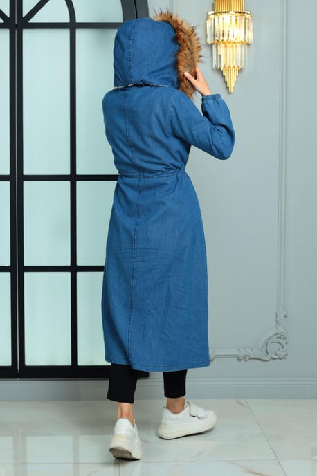 Kapuze Denim Jacke Dunkelblau-Denim - Image 4