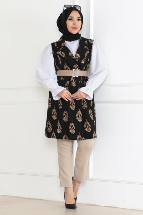 Gemustert Hijab Jacke Schwarz - Image 1