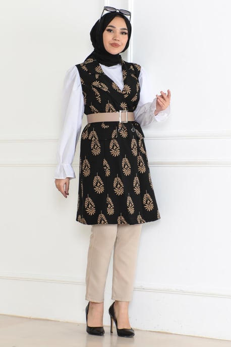 Gemustert Hijab Jacke Schwarz - Image 2