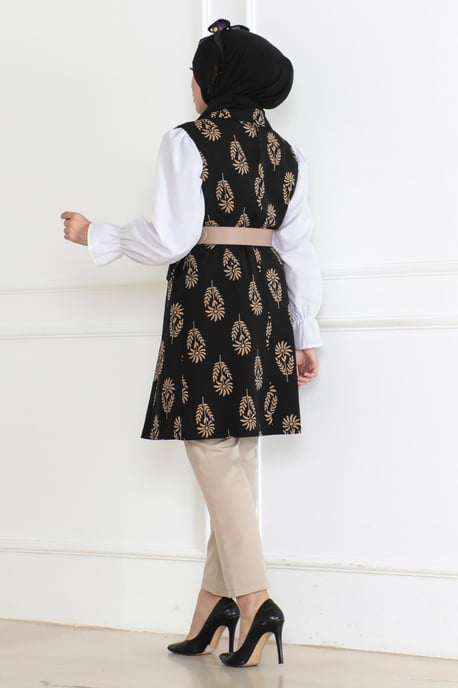 Gemustert Hijab Jacke Schwarz - Image 3